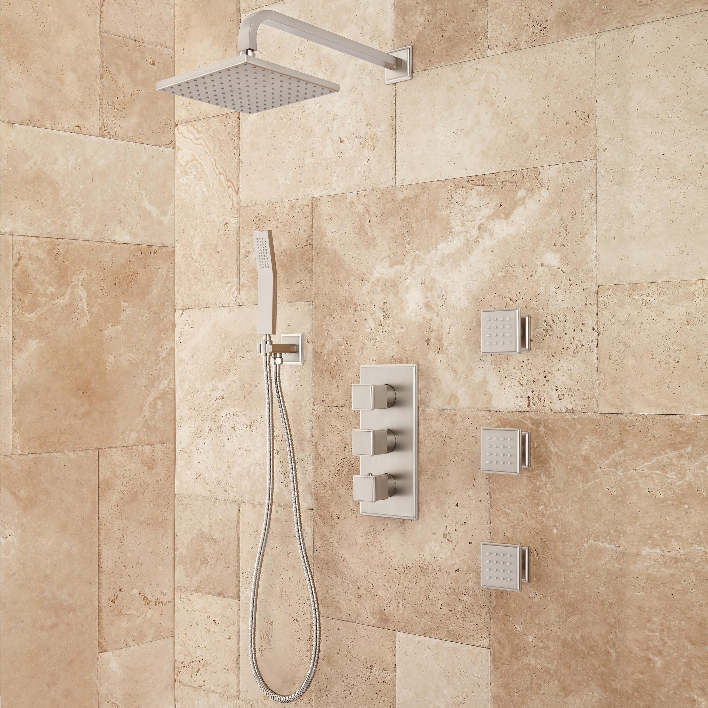 Ryle Thermostatic Shower System with Hand Shower and 3 Body Sprays