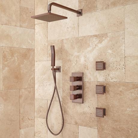 Ryle Thermostatic Shower System with Hand Shower and 3 Body Sprays