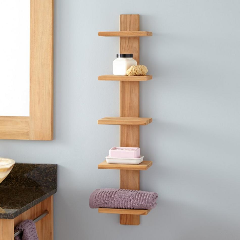 Bastian Hanging Bathroom Teak Shelf - Five Shelves - Natural Teak, , large image number 0
