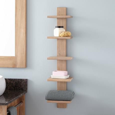 Bastian Hanging Bathroom Teak Shelf - Five Shelves