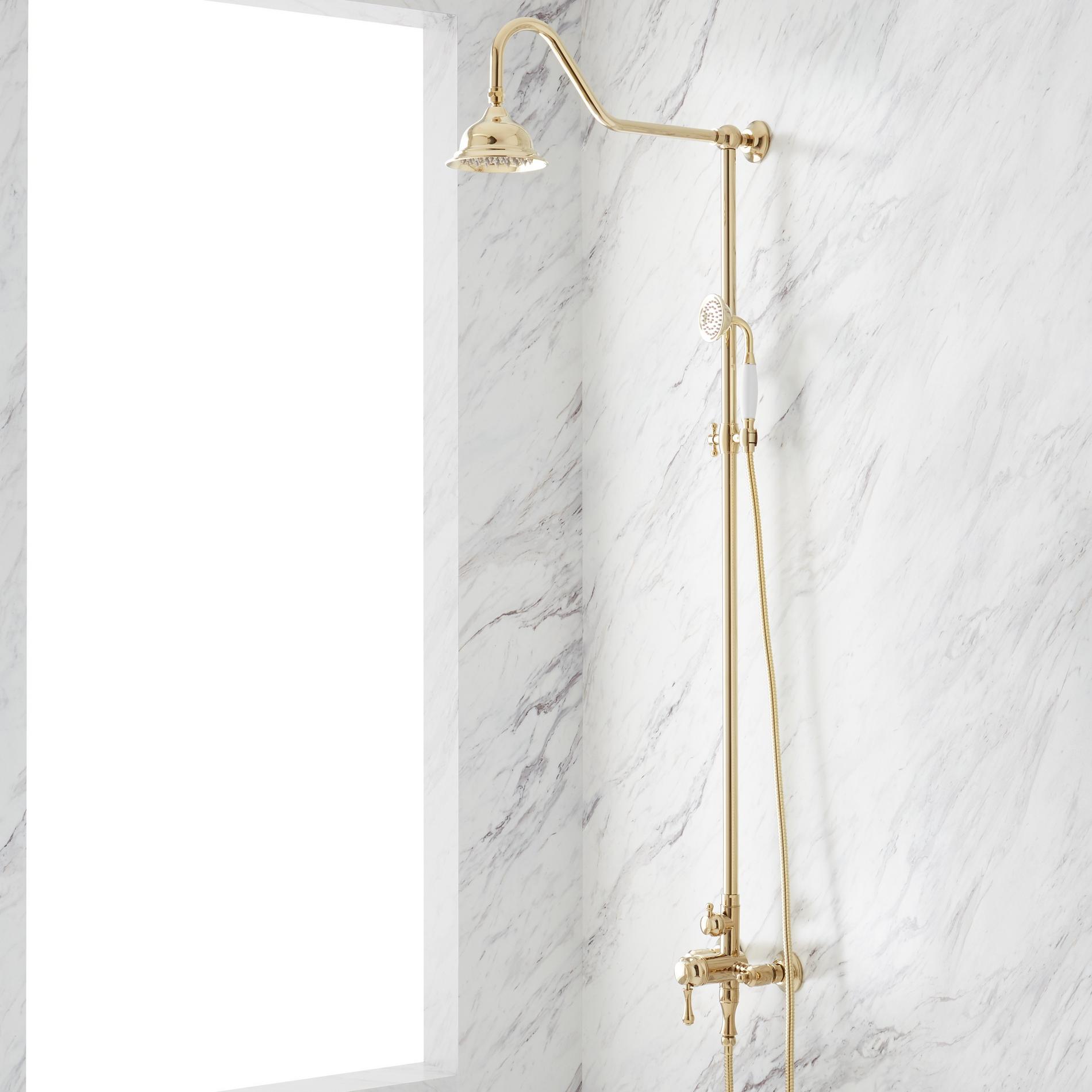 Alliston Exposed Pipe Shower with Hand Shower Polished Brass