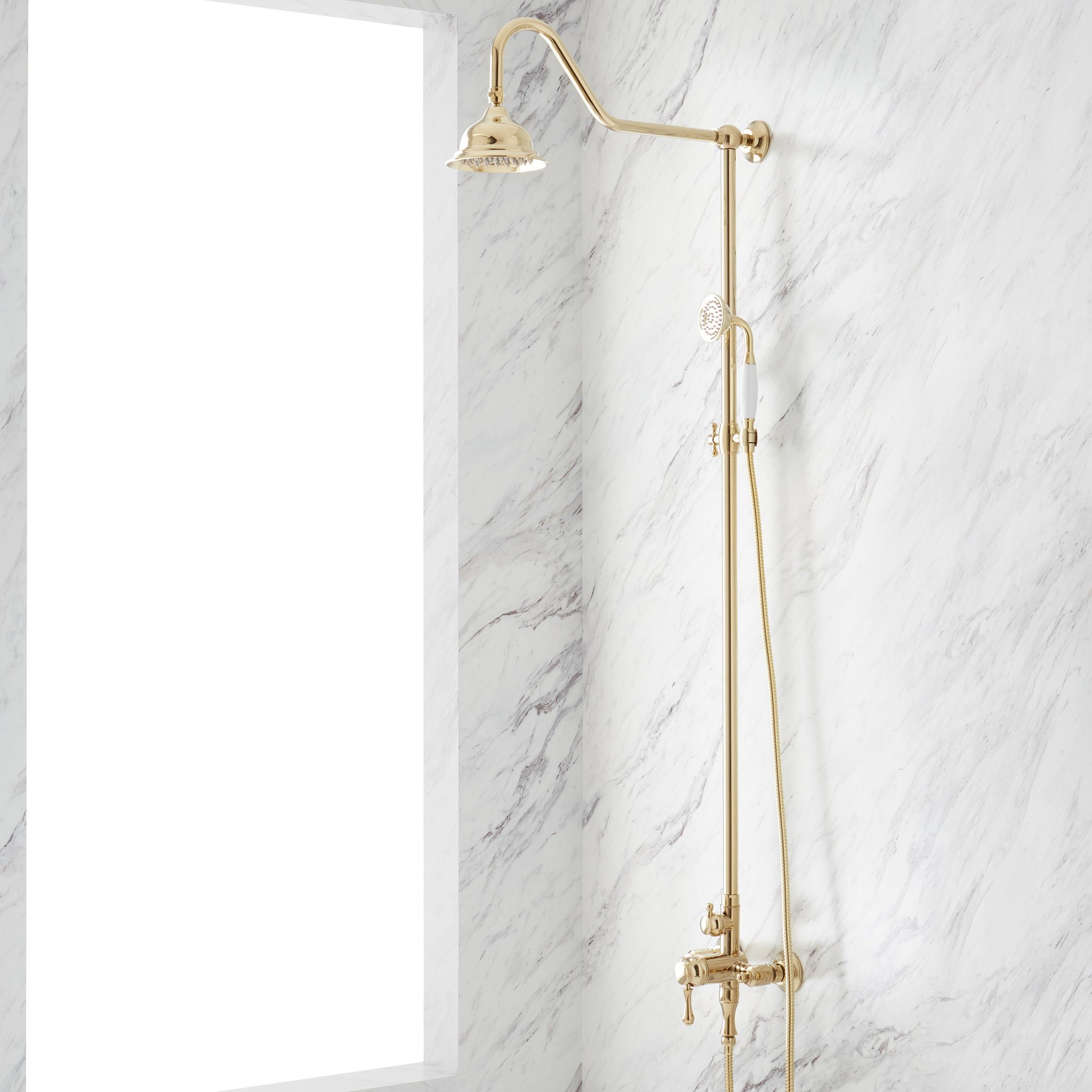 Alliston Exposed Pipe Shower with Hand Shower Polished Brass