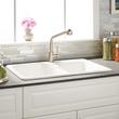 33" Elgin 60/40 Offset Double-Bowl Cast Iron Drop-in Kitchen Sink - Single Hole - White, , large image number 0