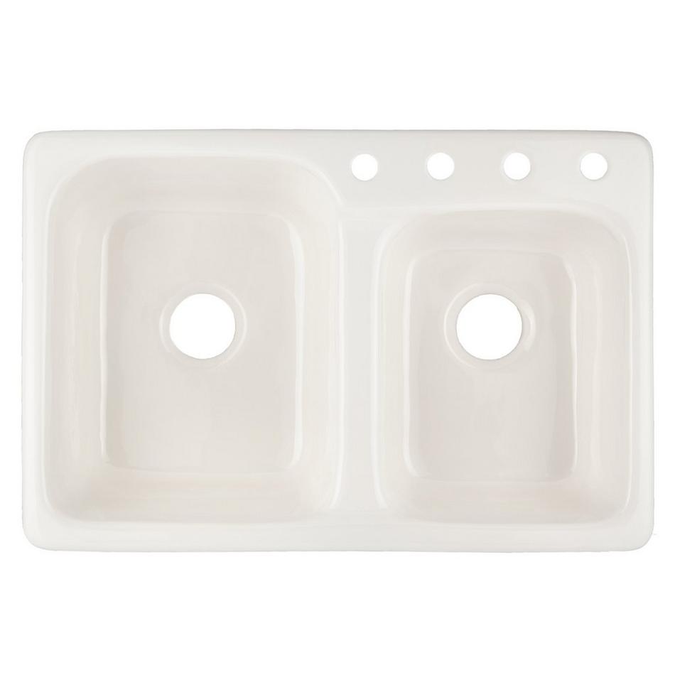 33" Elgin 60/40 Offset Double-Bowl Cast Iron Drop-in Kitchen Sink - Single Hole - White, , large image number 4