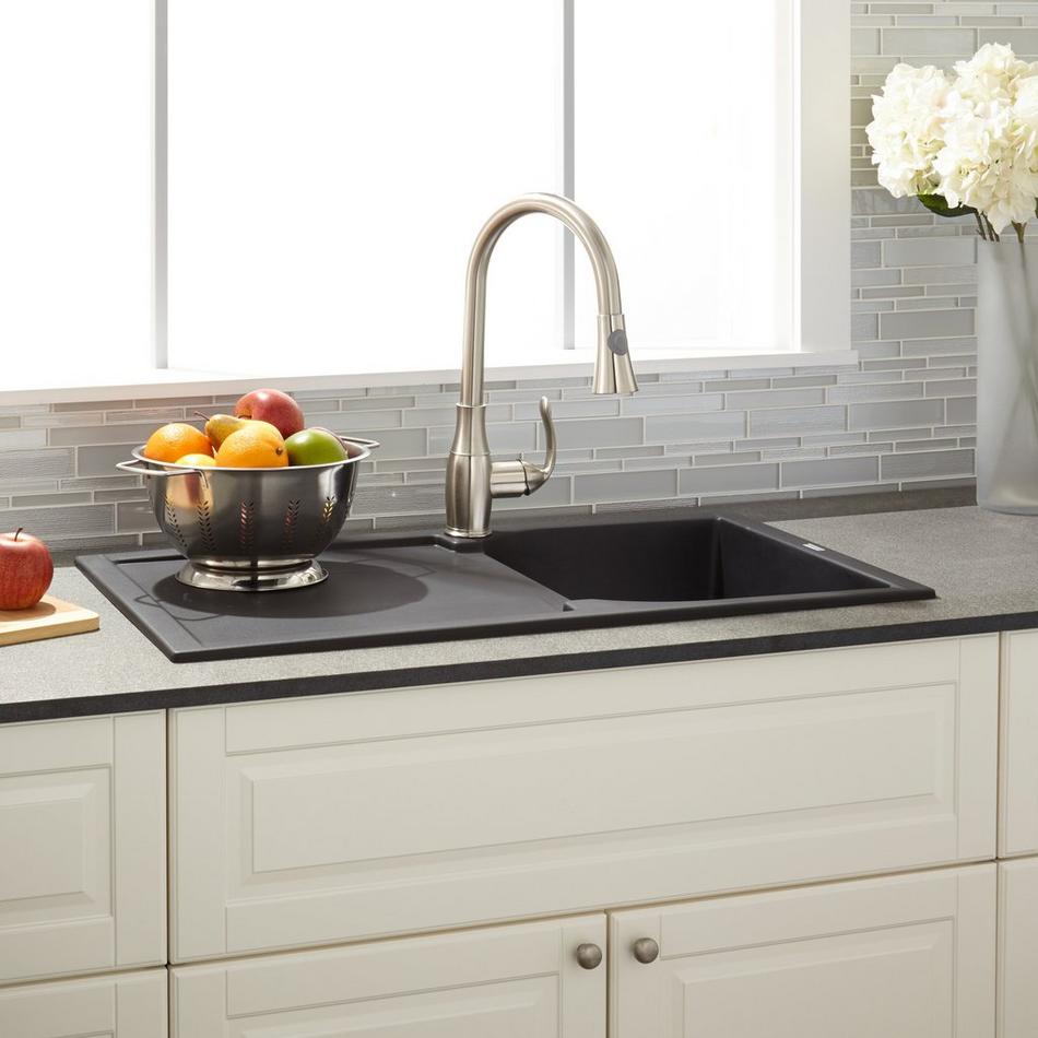 34" Allardt Drop-In Granite Composite Sink with Drainboard - Black, , large image number 0