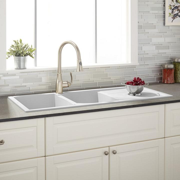 46" Tansi Double-Bowl Drop-In Sink with Drain Board