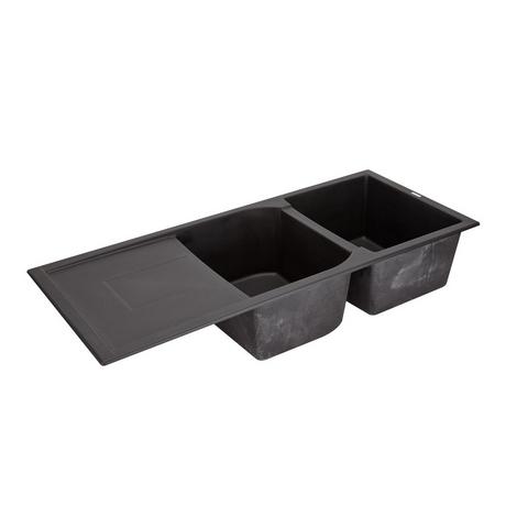 46" Tansi Double-Bowl Drop-In Sink with Drain Board - Black