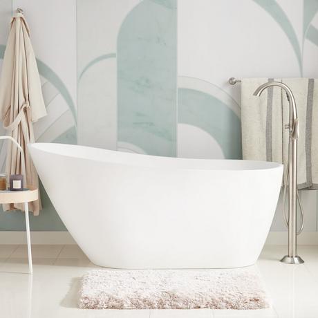 60" Sheba Solid Surface Freestanding Tub - Integral Overflow & White Drain - Matte Finish