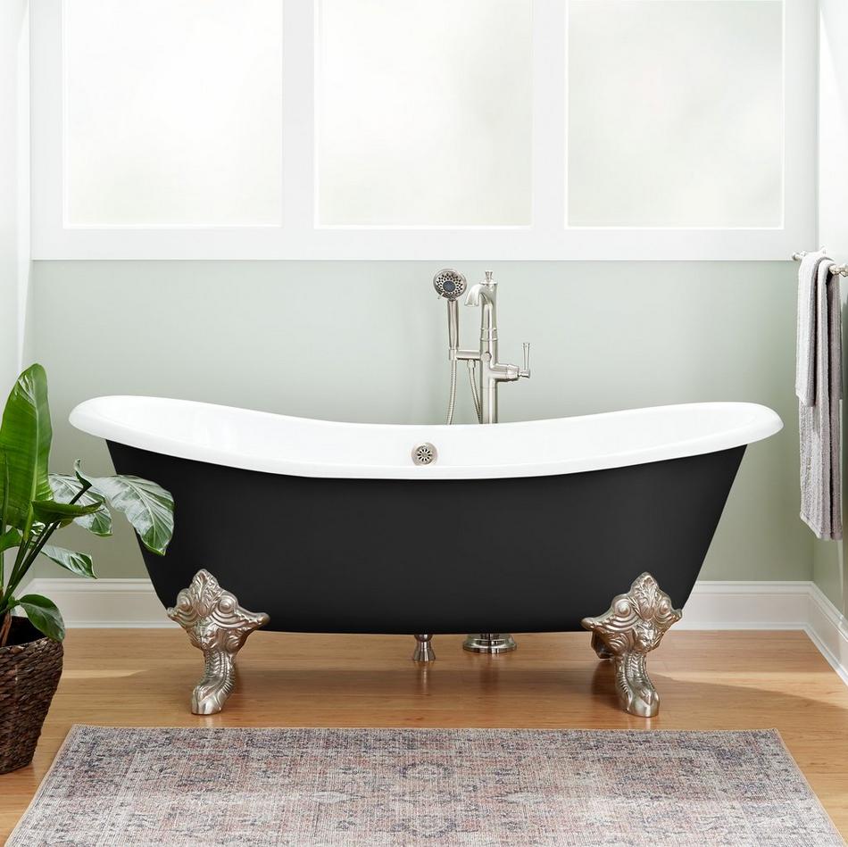 72" Lena Cast Iron Clawfoot Tub - Brushed Nickel Monarch Imperial Feet - Black, , large image number 0
