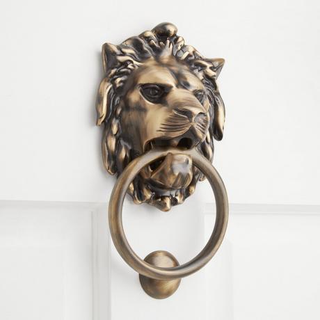 Lion Door Knocker With Ball Ring. Very Large. Cast Bronze with a Rubbed  Black Patina Finish.