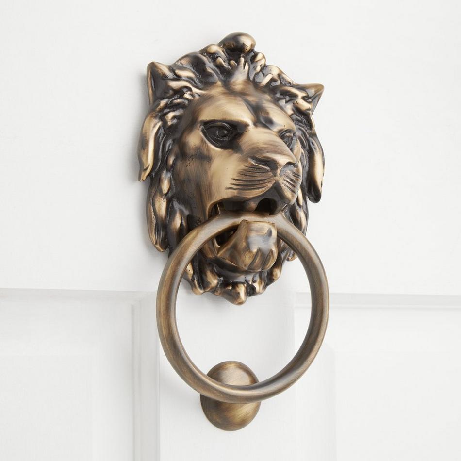 Large Brass Lion Door Knocker, , large image number 0