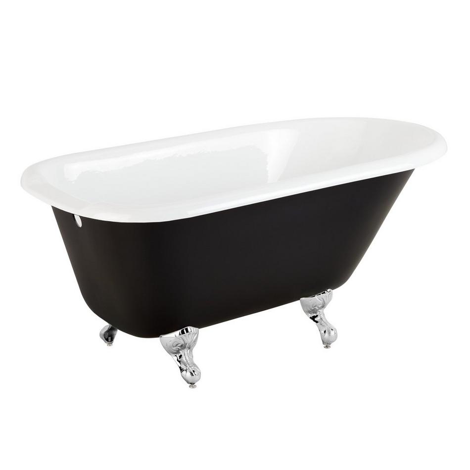 54" Miya Cast Iron Clawfoot Tub - Chrome Ball & Claw Feet - Black - No Drain, , large image number 0