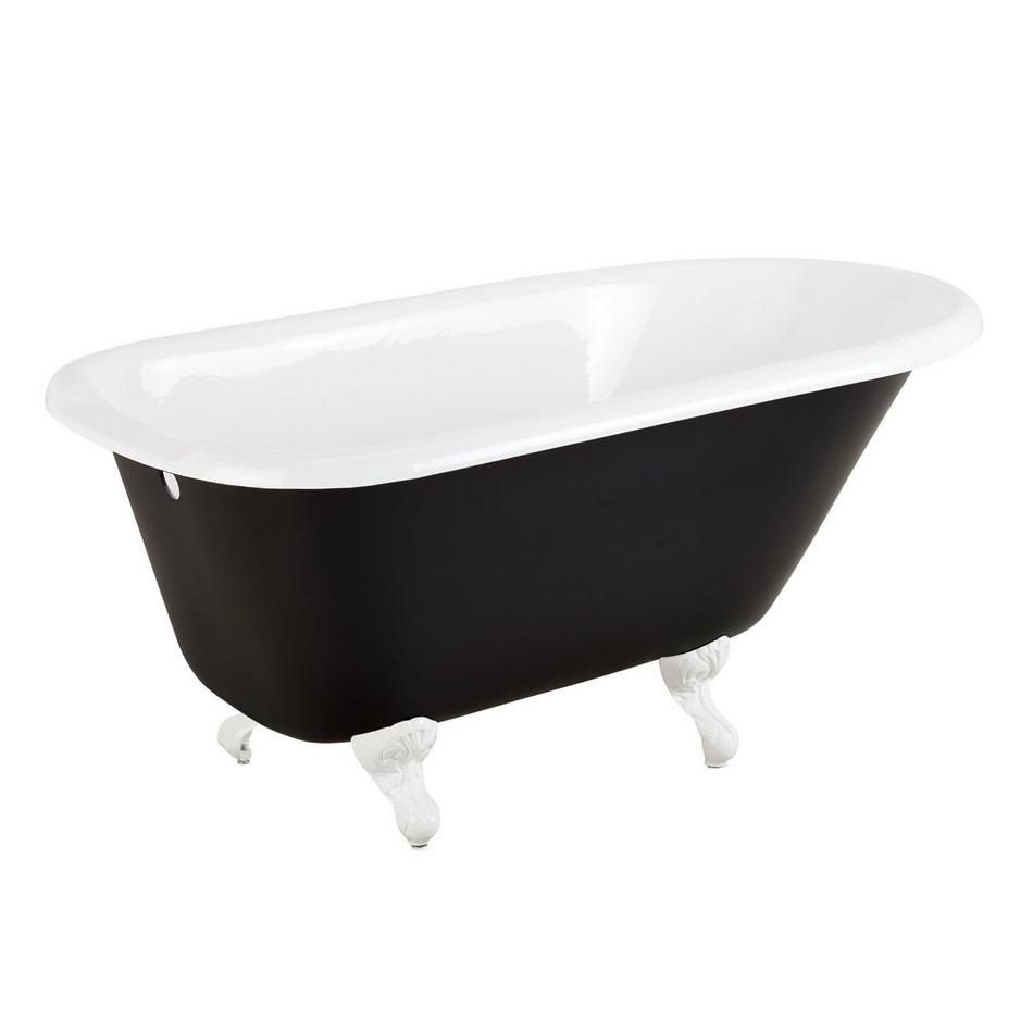 54" Miya Cast Iron Clawfoot Tub - White Ball & Claw Feet - Black - No Drain, , large image number 0