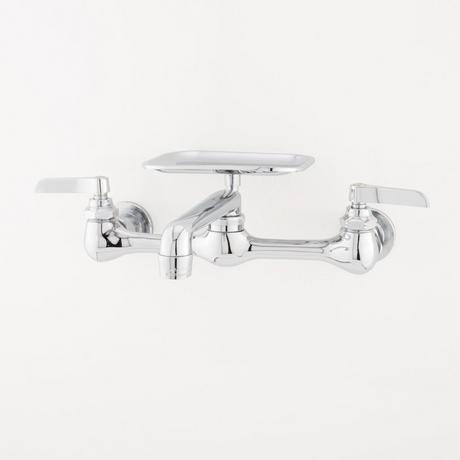 Wall-Mount Faucet with Soap Tray - Lever Handles - Chrome