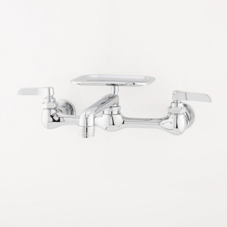 Wall-Mount Faucet with Soap Tray - Lever Handles - Chrome, , large image number 0