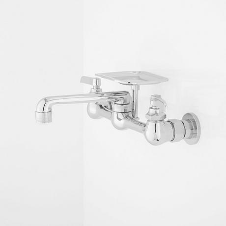 Wall-Mount Faucet with Soap Tray - Lever Handles - Chrome