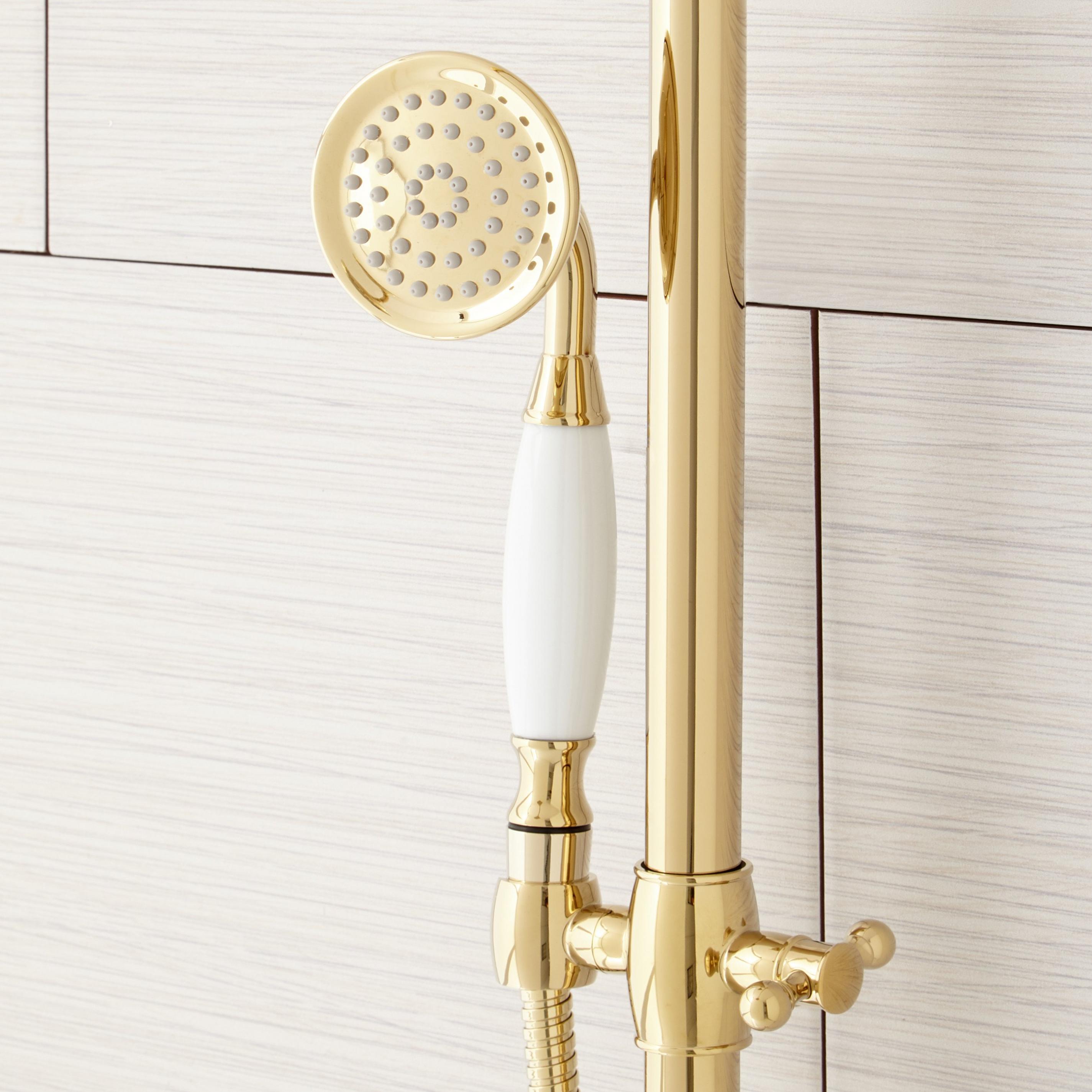 Dolwick Exposed Pipe Shower and Tub Faucet Polished Brass Signature