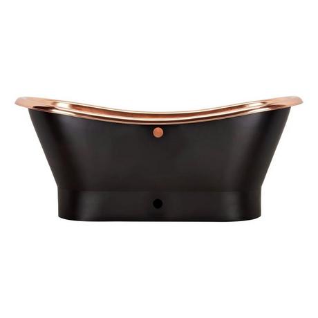 70" Thaine Antique Black Copper Double-Slipper Pedestal Tub - Polished Interior