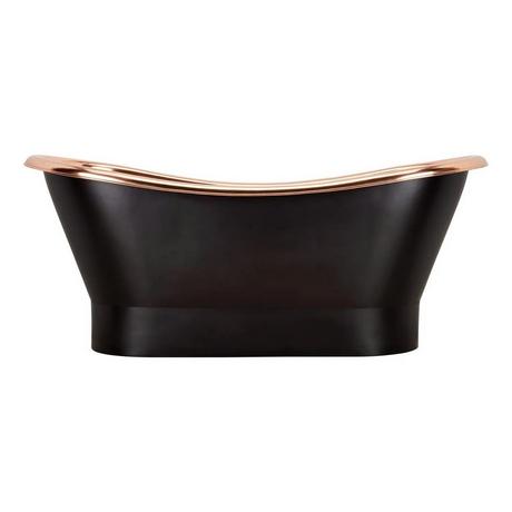 70" Thaine Antique Black Copper Double-Slipper Pedestal Tub - Polished Interior