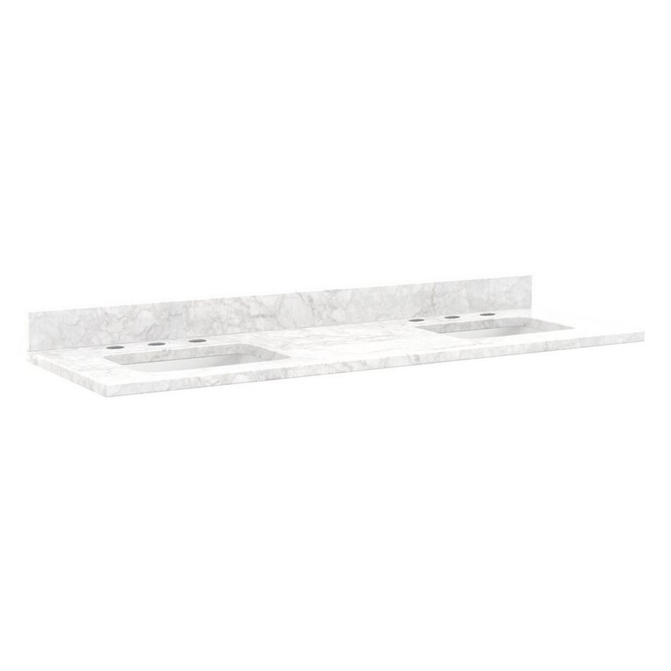61"x22" 3cm Marble Top for Rectangular Sinks - 30-1/2" Centers - 8"- Carrara - White Sink, , large image number 0