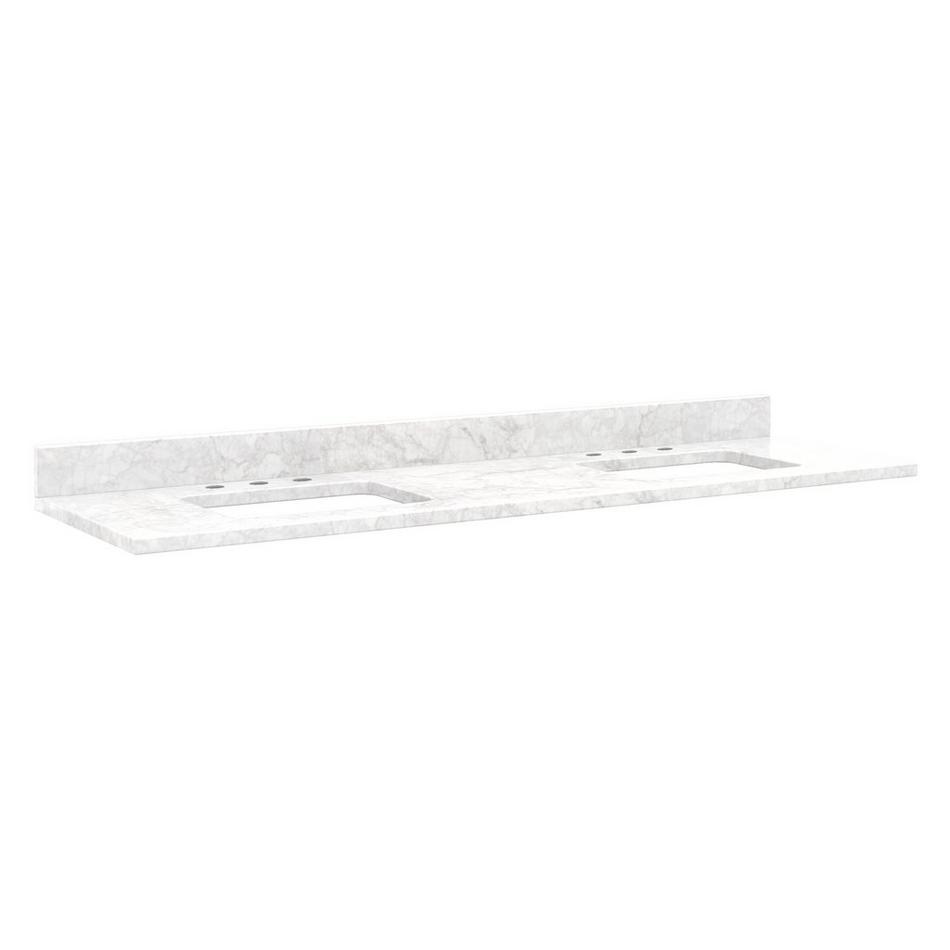 73"x22" 3cm Marble Top for Rectangular Sinks - 36" Centers - 8"- Carrara - White Sink, , large image number 0
