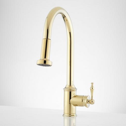 Southgate Single-Hole Pull-Down Kitchen Faucet in Polished Brass