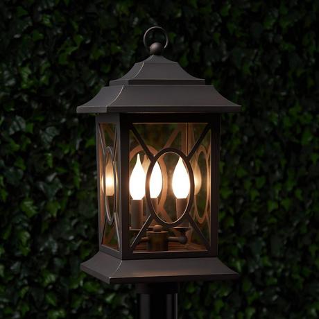 Kingston Manor Outdoor 3-Light Candelabra Post Lantern - Dark Bronze