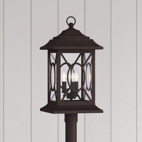 Kingston Manor Outdoor 3-Light Candelabra Post Lantern - Dark Bronze