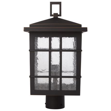 Ambler Outdoor Post Lantern - Single Clear Seeded Light - Oil Rubbed Bronze