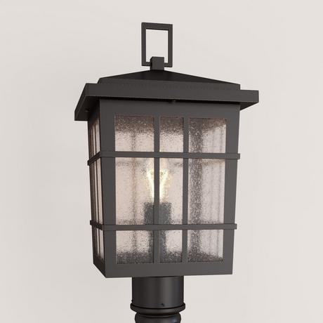 Ambler Outdoor Post Lantern - Single Clear Seeded Light - Oil Rubbed Bronze