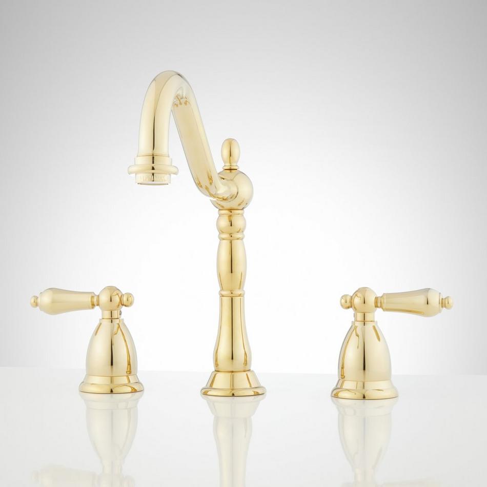 Victorian Widespread Bathroom Faucet - Lever Handles - Polished Brass, , large image number 0