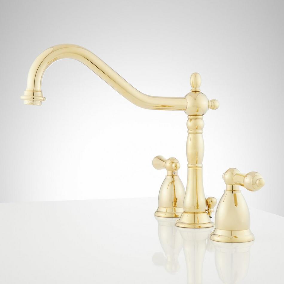 Victorian Widespread Bathroom Faucet - Lever Handles - Polished Brass, , large image number 1