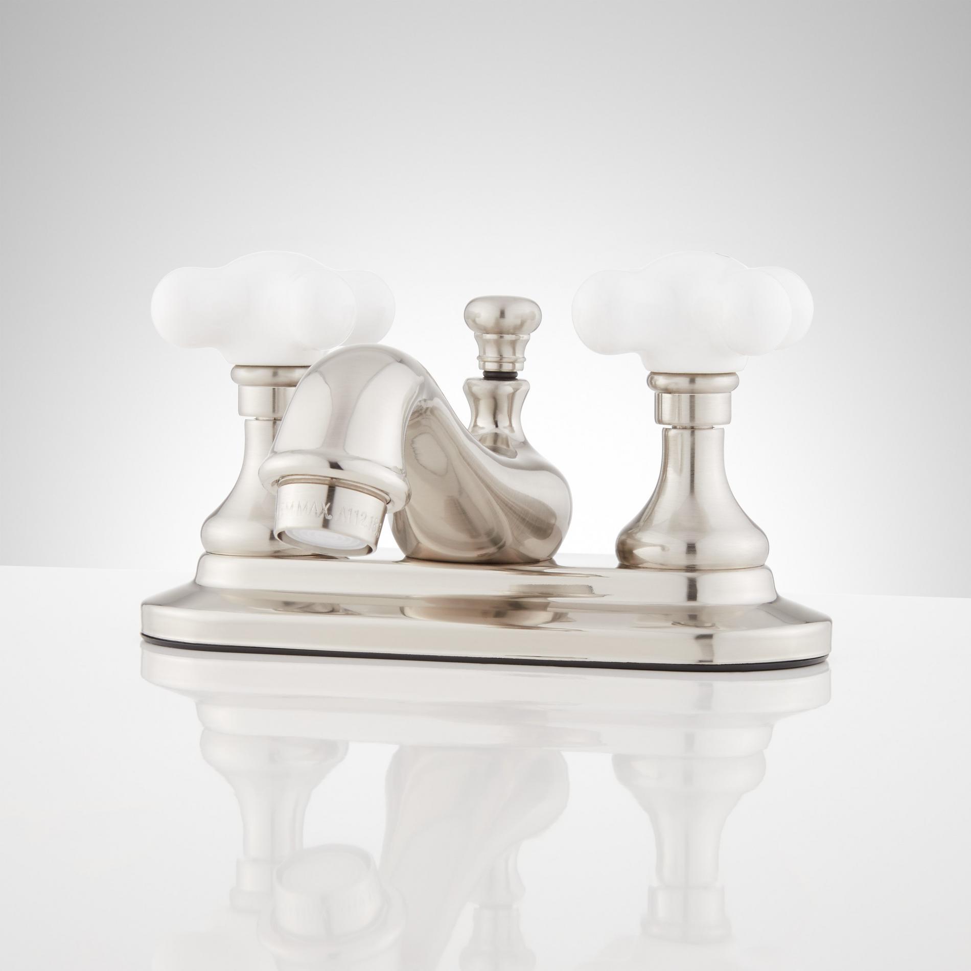 Teapot Centerset Bathroom Faucet Porcelain Cross Handles Signature