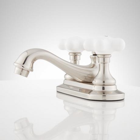 Teapot Centerset Bathroom Faucet - Porcelain Cross Handles