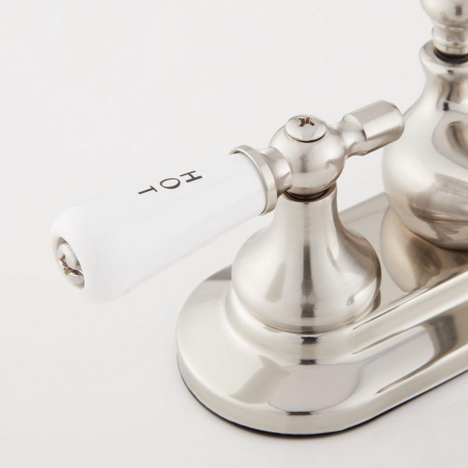 Teapot Centerset Bathroom Faucet - Small Porcelain Lever Handles - Overflow - Brushed Nickel, , large image number 2