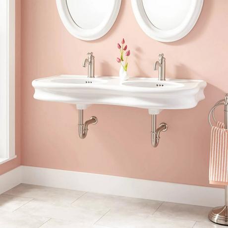 46" Adler Double-Bowl Porcelain Wall-Mount Bathroom Sink