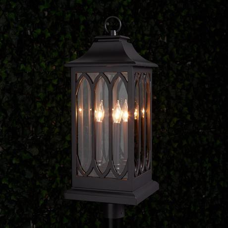 29" Stonehouse 3-Light Outdoor Post Lantern - Smooth Bronze