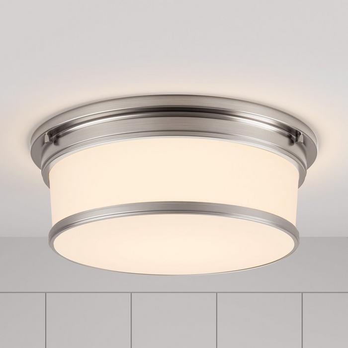 15" Summerlake 3-Light Flush Mount Ceiling Light with Opal Shade in Brushed Nickel