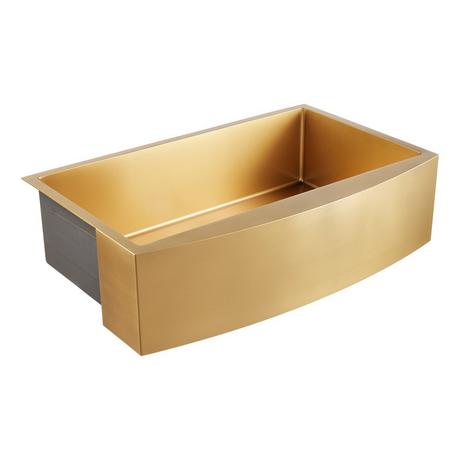 30" Atlas Stainless Steel Farmhouse Sink - Curved Apron - Matte Gold