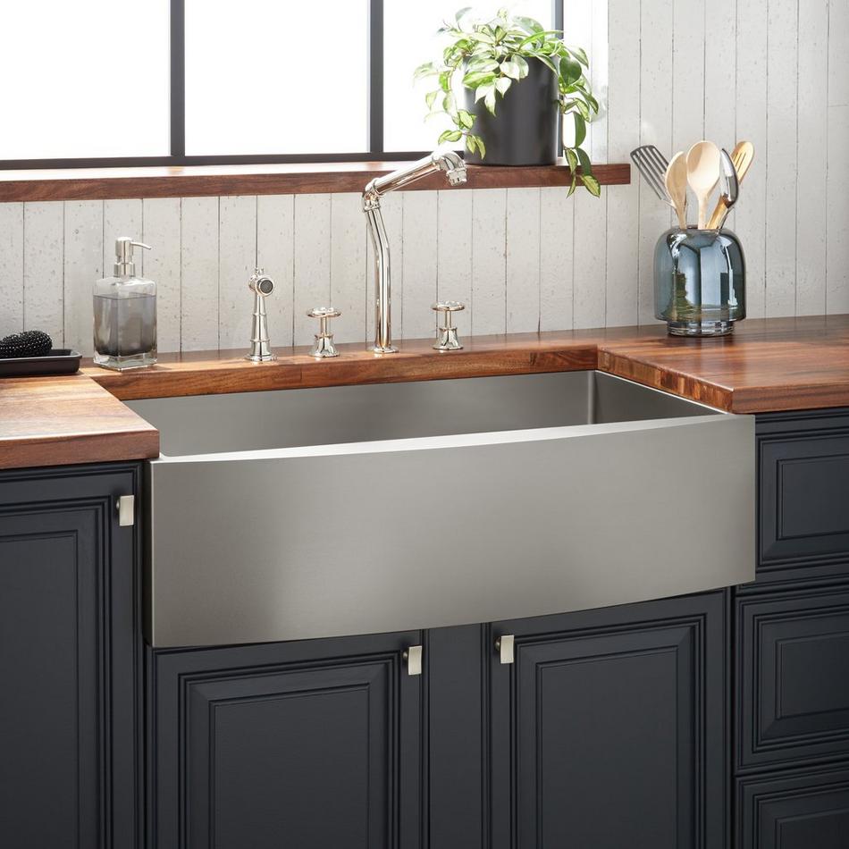 33" Atlas Stainless Steel Farmhouse Sink - Curved Apron - Pewter, , large image number 0