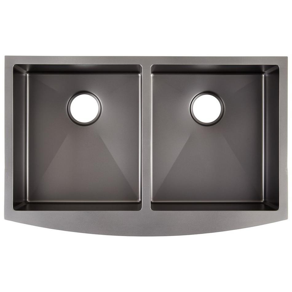 33" Atlas Double-Bowl Stainless Steel Farmhouse Sink - Curved Apron - Gunmetal Black, , large image number 4