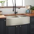 33" Atlas 60/40 Offset Double-Bowl Stainless Steel Farmhouse Sink - Curved Apron - Pewter, , large image number 0