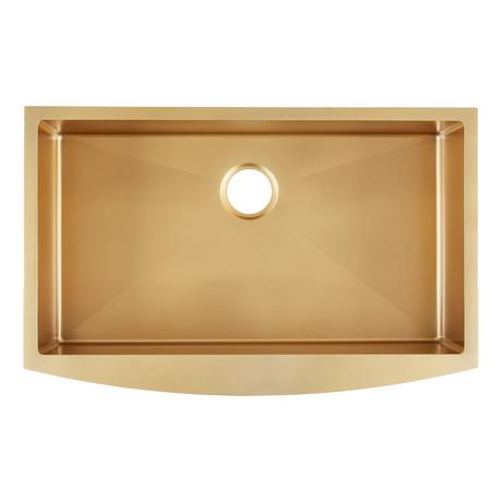 36" Atlas Stainless Steel Farmhouse Sink - Curved Apron - Matte Gold