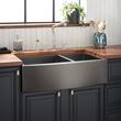 36" Atlas 60/40 Offset Double-Bowl Stainless Steel Farmhouse Sink - Curved Apron - Gunmetal Black, , large image number 0