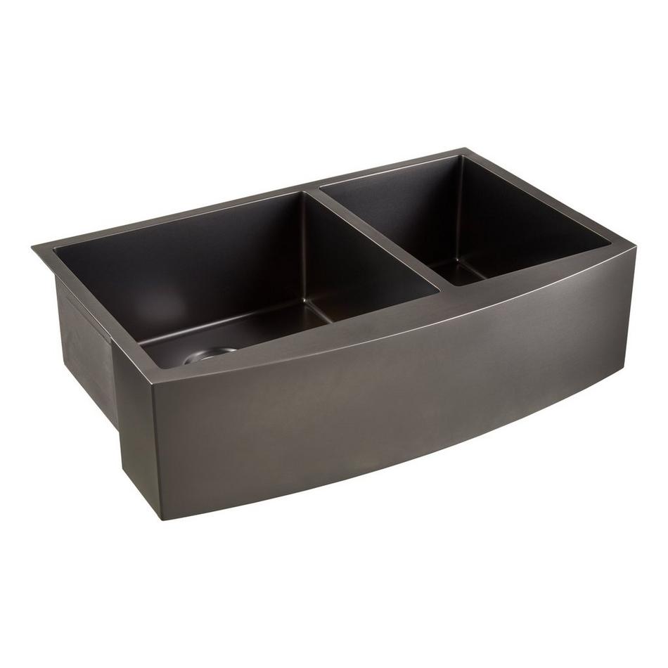 36" Atlas 60/40 Offset Double-Bowl Stainless Steel Farmhouse Sink - Curved Apron - Gunmetal Black, , large image number 1