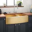 36" Atlas 60/40 Offset Double-Bowl Stainless Steel Farmhouse Sink - Curved Apron - Matte Gold, , large image number 0