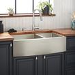 36" Atlas 60/40 Offset Double-Bowl Stainless Steel Farmhouse Sink - Curved Apron - Pewter, , large image number 0