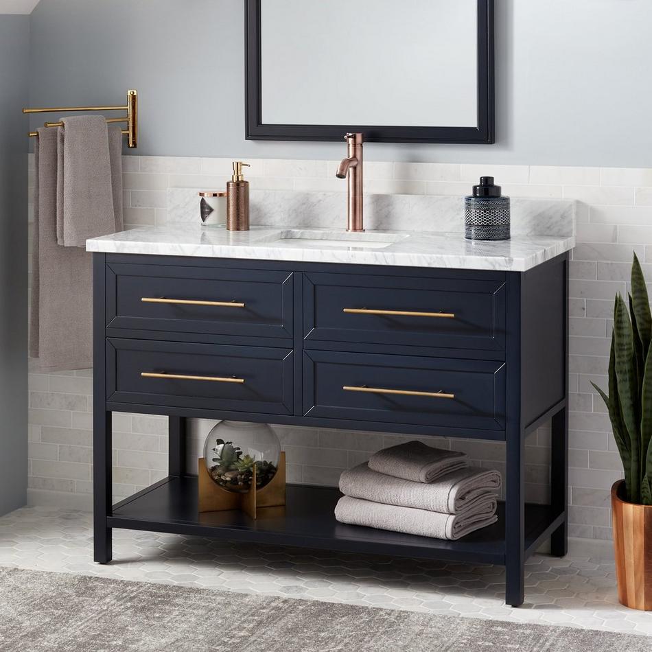 48" Robertson Midnight Navy Vanity - Carrara Marble - Single Hole - Rect. Undermount, , large image number 0