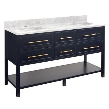 60" Robertson Mahogany Console Double Vanity for Rectangular Undermount Sinks - Midnight Navy Blue