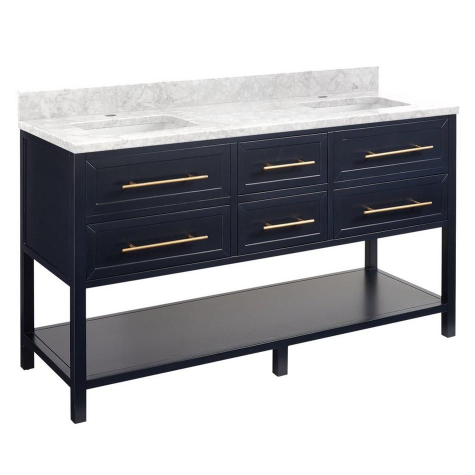 60" Robertson Midnight Navy Vanity - Carrara Marble - Single Hole - Rect. Undermount, , large image number 0